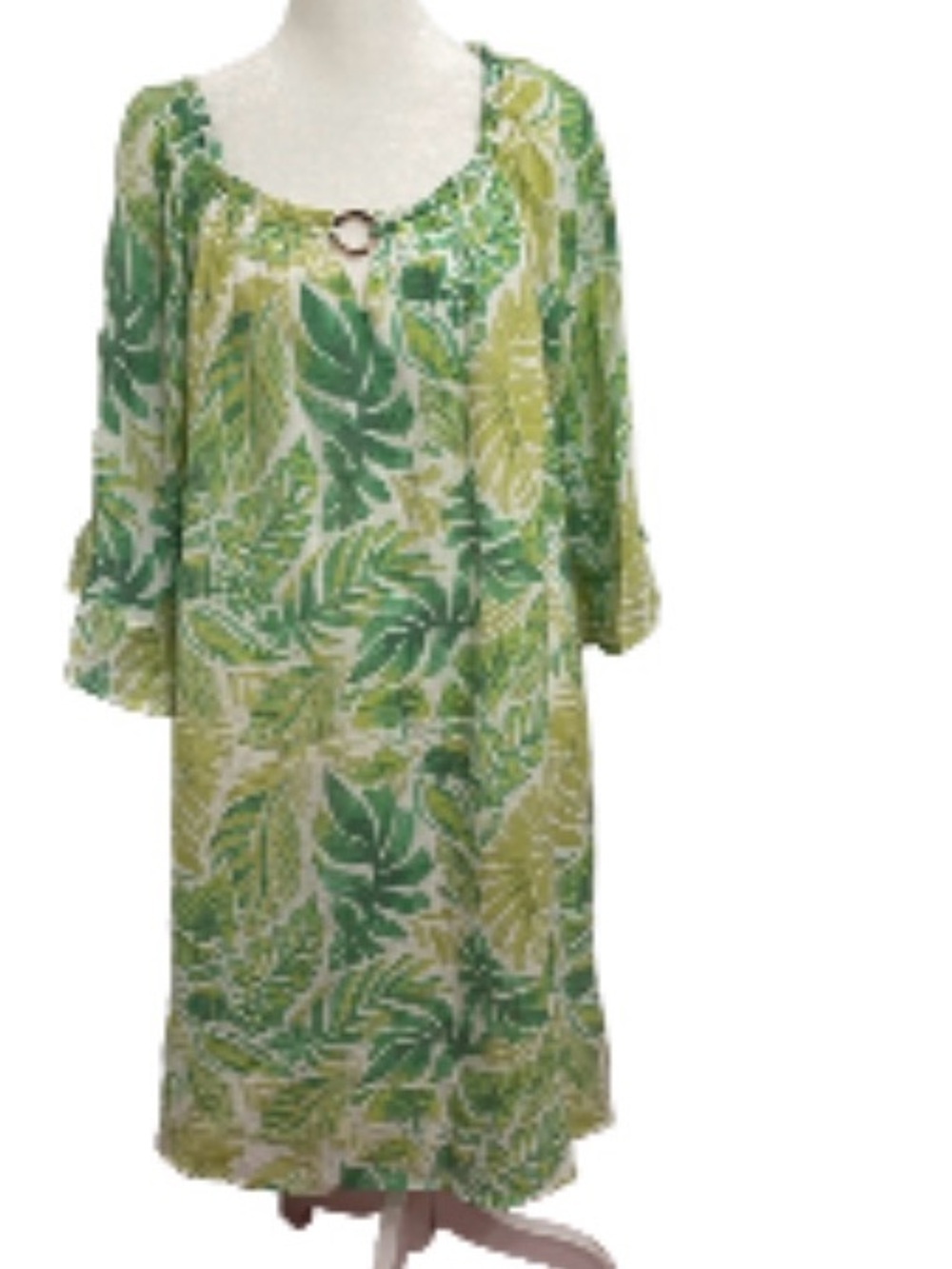 EC Naïf Green Tropical Print Women's Midi Dress Plus Size 1X